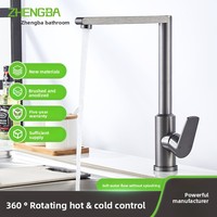 Robinet de cuisine anti-éclaboussures en céramique pour usage domestique, rotatif, en aluminium spatial, à poser sur évier, avec double commande eau chaude et froide