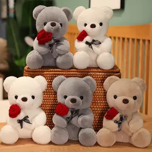 Özel Teddies ayılar sevgililer günü hediyesi yumuşak doldurulmuş hayvan sevgililer ayı peluş oyuncaklar aşk Teddies ayı ile gül 25cm