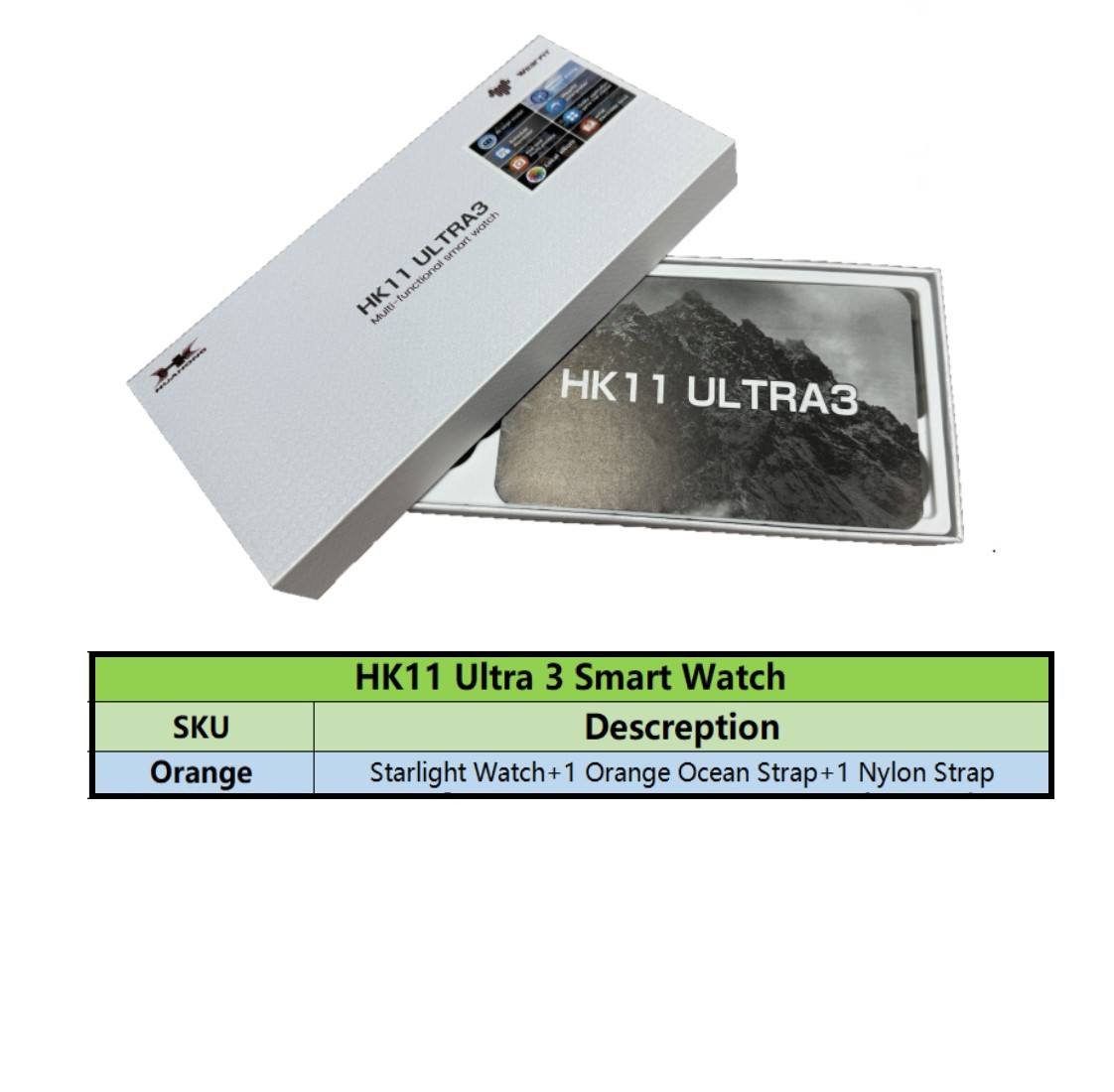 HK11Ultra3 - Starlight Watch+Orange Silcon Strap+Nylon Strap