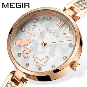 Megir 7018 Luxe Dongguan Meisjes Quartz Horloge Mooie Sieraden Band Waterdichte Bling Armband Horloge Leverancier