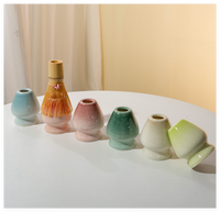 Ensemble de 5 pièces pour la préparation du thé matcha en céramique rose esthétique, bol en céramique rose, fouet en bambou