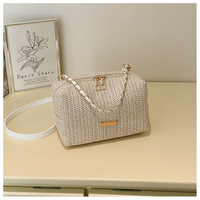 Sac mini en paille tressée style coréen 2026, nouveau sac bandoulière décontracté tendance avec fermeture éclair en polyester et chaîne pour femme