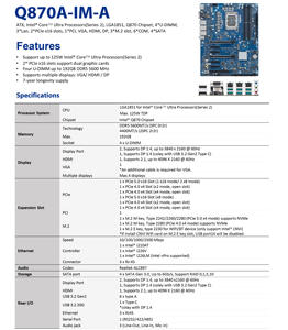 Placa Base Industrial Q870A-IM-A ATX Q870 Intel Core Ultra DDR5 5600MHz <span class=keywords><strong>2</strong></span> PCIe X16 <span class=keywords><strong>3</strong></span> LAN <span class=keywords><strong>3</strong></span> Ranuras M.<span class=keywords><strong>2</strong></span> USB Tipo C 6 COM 4 SATA - Product Image 5