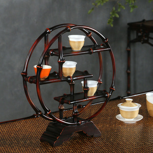 Handmade Bamboo Tea Storage Rack Circular Tabletop Display Shelf For Living Room Tableware Organizer - Product Image 3