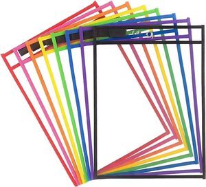 Fundas de PVC Transparente Reutilizables para Lápices de Borrado en Seco, Hojas Negras para Uso en el Aula, Material Escolar para Niños, Suministros de Oficina - Product Image 1