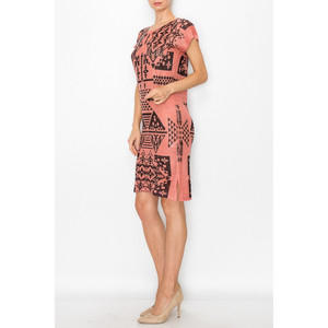 Robe à manches courtes à imprimé aztèque - Corail - Product Image 4