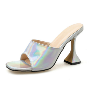 Mules à talons en <span class=keywords><strong>verre</strong></span> pour femmes grandes tailles, bout carré, à enfiler, talons hauts, sandales, pantoufles, chaussures pour femmes pour les fêtes - Product Image 2