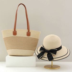 Wholesale New Tendy Women Large Capacity Summer Straw Woven <b>Bag</b> Two Piece Set Beach Straw <b>Hat</b> and <b>Bag</b> - Product Image 4