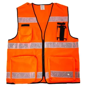 PVC reflective tapes safety clothing multi-pockets high visibility vest functional zipper closure reflective vest safety