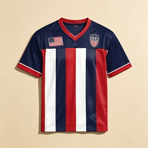 Vente en gros de maillots personnalisés avec drapeau américain, col en V, séchage rapide, respirant, vêtements de sport pour garçons, nouveaux t-shirts de sport formels d'été pour garçons - Product Image 4