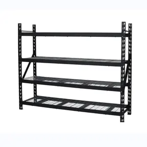 KIT86 High Quality Custom Metal Shelves Heavy Duty Metal Shelves 4 Tier Black Powder Coated