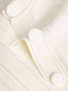 Vestido de punto acanalado con volantes, manga corta, estilo francés dulce, transpirable, línea A, con botones en la parte delantera, abertura y cintura entallada para mujer - Product Image 2