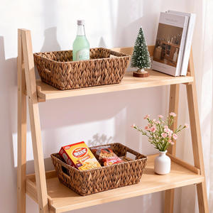 ตะกร้าเก็บของสานจากผักตบชวา รูปทรงสี่เหลี่ยม สีน้ำตาลกาแฟ ทำด้วยมือ สำหรับห้องนั่งเล่น โต๊ะทำงาน ห้องน้ำ ใส่ขนม - Product Image 2