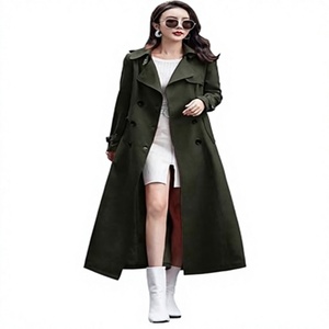 Abrigo largo de mujer 100% poliéster, estilo gabardina, doble botonadura, solapa, cuello alto, para invierno, ecológico, OEM personalizado - Product Image 1