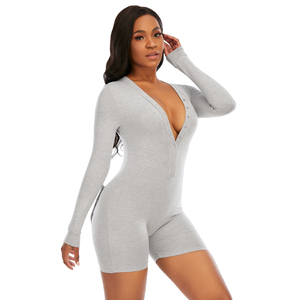 Women Sleepwear Women Butt Flap Adult Onesie Pajamas Sexy v Neck Long Sleeve Bodycon Blank Onesie With Butt Flap - Product Image 3