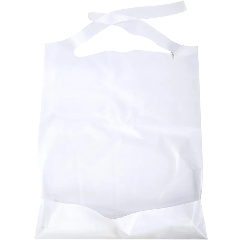 Bulk Waterproof Disposable PE White Apron Disposable Apron Adult Custom Print Dispos Bib