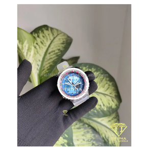 Montre entièrement sertie de diamants Moissanite VVS en argent sterling 925 avec cadran bleu brillant, montre de luxe - Product Image 1