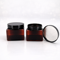 Pot carré en PET ambré personnalisé de 500 ml (16 oz) avec bouchon à vis pour masque capillaire, crème, gommage corporel, emballage cosmétique