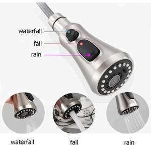 Robinet de cuisine Bingtao avec douchette, finition chrome noir brossé, multifonction, aérateur rotatif, modes cascade et pluie universels - Product Image 1