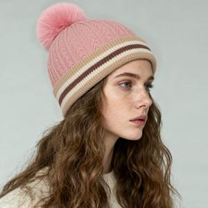 Hot Selling Unisex <b>Pom</b> <b>Pom</b> Jacquard Knitted Acrylic Toques Custom logo Winter Knit <b>Beanie</b> Hat - Product Image 4