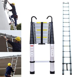Lightweight <strong>Single</strong>-Sided <strong>Aluminum</strong> Folding Retractable Loft <strong>Ladder</strong> Hooks Telescopic Design EN131 Certified Outdoor Apartment Use - Product Image 4
