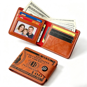 กระเป๋าสตางค์หนัง PU สำหรับผู้ชายทันสมัย ป้องกัน RFID พร้อมซิป ช่องใส่บัตรหลายใบ ช่องใส่เหรียญ ดีไซน์ลาย 'หนึ่งร้อยดอลลาร์' ผ้าแคนวาส สำหรับใช้ในชีวิตประจำวัน - Product Image 1