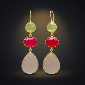 Boucles d'oreilles pendantes en laiton faites à la main avec pierres précieuses, plaquées or, style ethnique, mode mariage, unisexe, pour femmes - Product Image 3