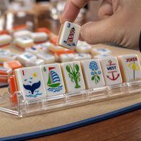 Mahjong Nautique Orange : Tuiles de Mahjong Côtier et Océanique avec Motifs Voilier et Queue de Baleine, Coffret Cadeau en Acrylique pour Tous les Âges