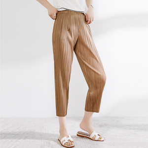 Color sólido elástico cintura alta Chiffon plisado pantalones <span class=keywords><strong>amazon</strong></span> mujeres sueltas nueve Pantalones - Product Image 3