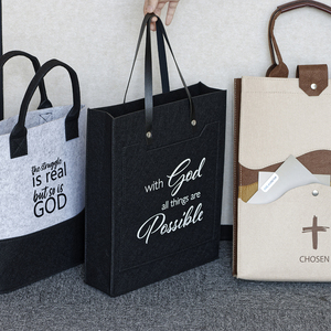 Bolsa de Mano de Fieltro Reciclado Ecológica de Dos Tonos Faith, Venta al por Mayor, Logotipo Personalizado, Directo de Fábrica, Bolsa de Compras Inspiradora - Product Image 3