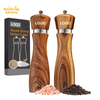 Moulin à épices de cuisine manuel réglable, 8 pouces, en acier inoxydable avec cœur en céramique, ensemble moulin à sel et poivre en bois d'acacia