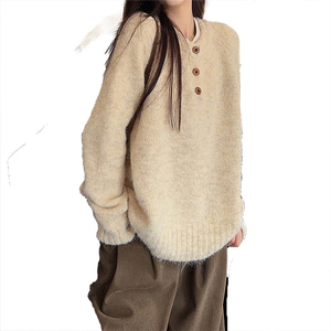Suéter de Punto Personalizado para Mujer, Otoño Invierno, Grueso, Cálido, con Diseño de Botones, Manga Larga, Elegante, Suave, Ropa Interior, Capa Base - Product Image 1