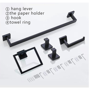2023 nuovo <span class=keywords><strong>Set</strong></span> di appendiabiti da bagno in acciaio inossidabile asta portasciugamani quadrata addensata con gancio portasciugamani di carta - Product Image 3