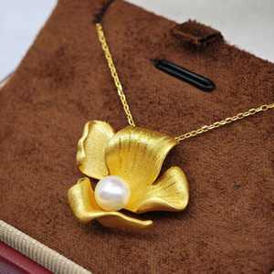 UM Jewelry 925 Silver <b>Gold</b> Plated Flower Shape Minimalist Pendant <b>Necklace</b> Natural Freshwater <b>Pearl</b> Unisex Engagement Wedding - Product Image 6