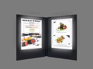 Small MOQ Black Faux Leather Led Menu <b>Book</b> 4 Page A4 Size Digital Table Menu Rechargeable Led Backlit Menu Folder - Product Image 3