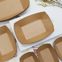 Barquette alimentaire jetable en papier kraft enduit de PE, biodégradable et recyclable, résistante à la graisse, pour frites, tacos, salades, sucre, sushis - Sans produits chimiques nocifs
