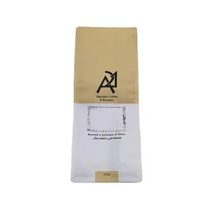 Kustom seni Modern Gambar Barista dicetak matte krem 500g biji kopi tas kantong dengan katup Degassing ritsleting untuk roasty kopi