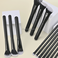 Ensemble de 15 pinceaux de maquillage de luxe personnalisés, haute qualité, poils synthétiques bruns à haute densité, manche en bois mat