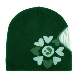 Winter Black Cuffless Graphic Beanie Acrylic Jacquard Knitted Beanie Hats for Men - Product Image 4