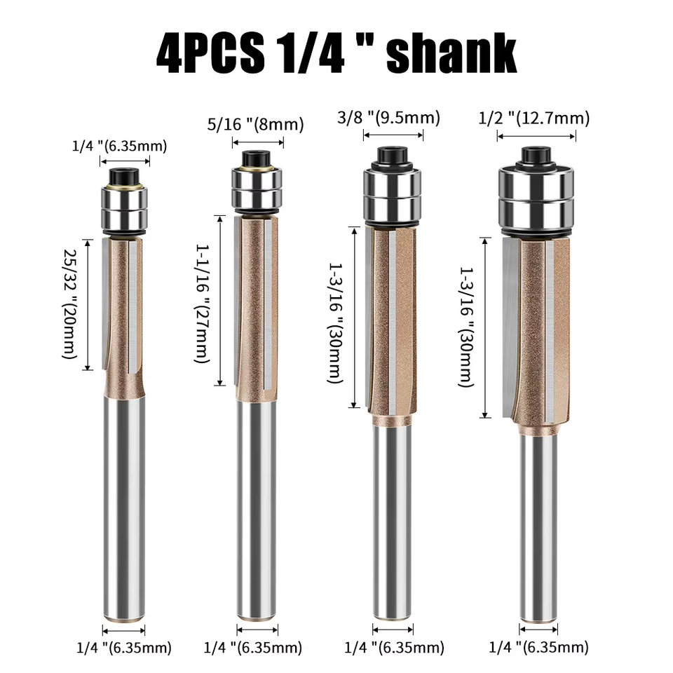 6mm Shank Carbide Flush Trimming Router Bits Wood Edge Trimmer 3-Flute ...