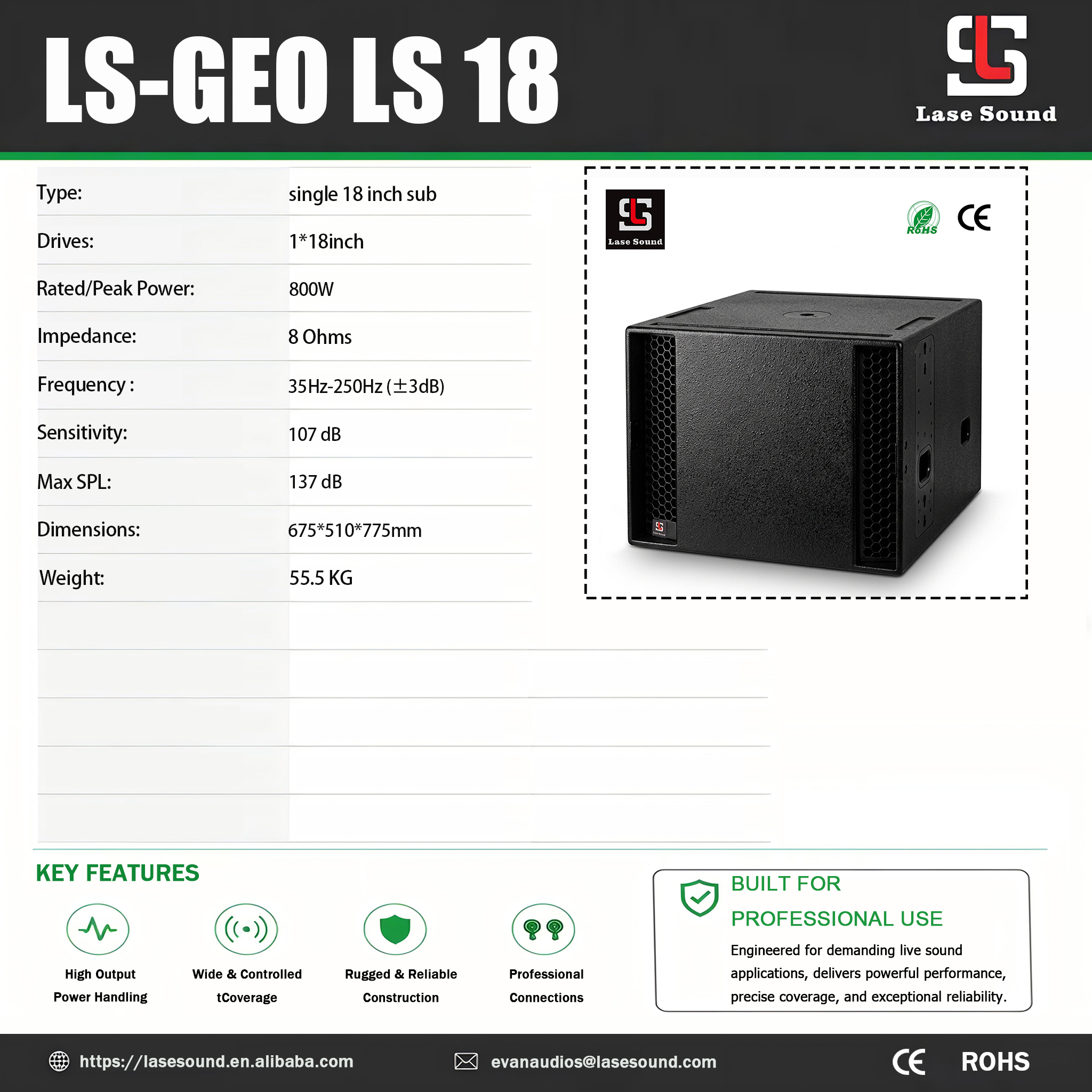 Professional Speaker LLS 18 Single 18 Inch Subwoofer 800W Included Accessories Outdoor Sound Stage Equipment · image 4