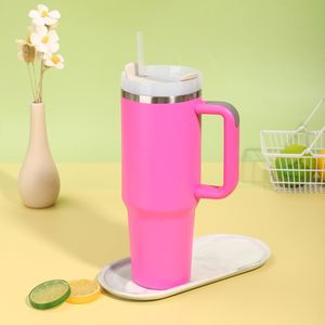 40oz Car <b>Travel</b> H2.0 <b>Handle</b> Tumbler Vacuum <b>Mug</b> Lid Straw Non-Slip Base ODM OEM Custom Color - Product Image 1
