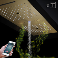 Ensemble de Douche Thermostatique Encastré au Plafond 36*12 Pouces avec Pommeau LED, Haut-Parleur Musical, Effets Pluie, Cascade et Brume pour Salle de Bain