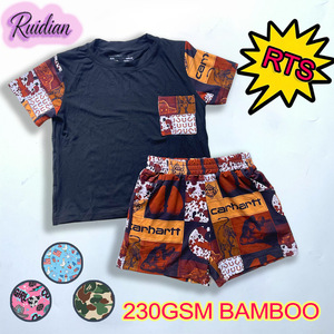 Ensemble 2 pièces pour garçons Ruidian Kids Active Summer Wear : T-shirt à manches courtes et short en bambou avec imprimé <span class=keywords><strong>sport</strong></span> et patchwork baseball - Product Image 2