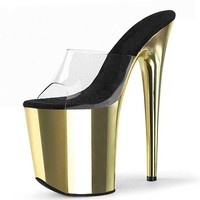 Sepatu dansa wanita tinggi 20CM sepatu Platform bening transparan tari eksotis sepatu hak pengupas