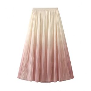Women's Commuting Vintage Wave Point Pleated Half <b>Skirt</b> High Waist ASkirt Thin Print Pleated Pendant Feeling <b>Long</b> <b>Skirt</b> - Product Image 1