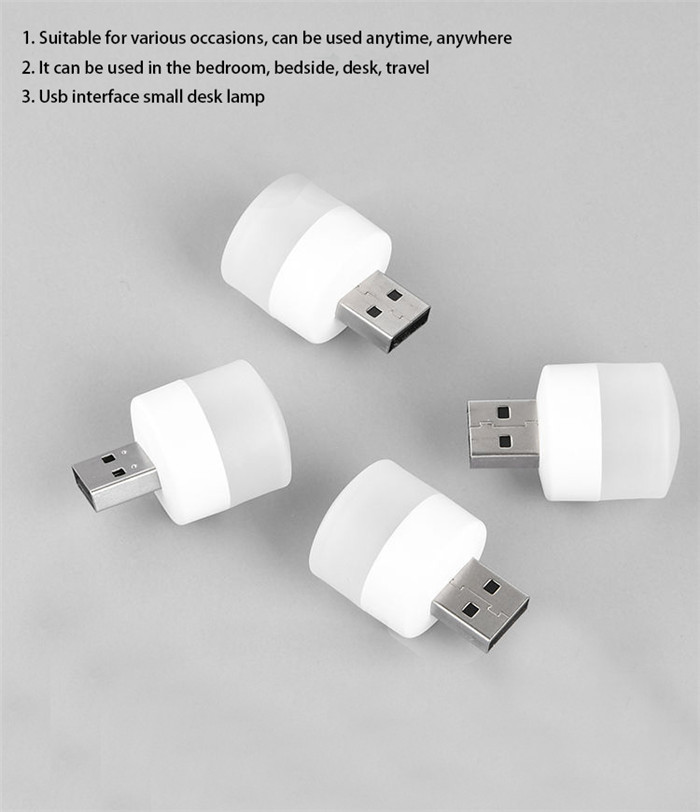 USB Plug Lamp Computer Mobile Power Charging USB Small Book Lamps LED Eye Protection Reading Light Small Round Light Night Light