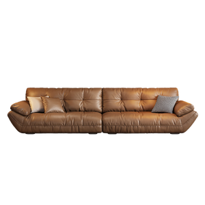 Sofá Italiano Minimalista Retro de Cuero Genuino, Juego de Sofás Grandes de Piel de Vacuno de Primera Capa para Sala de Estar Moderna y Sencilla - Product Image 6
