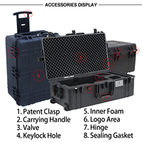 Roues personnalisées IP67 Étanche Plastique PP dur Équipement d'injection de grande taille Outil de vol Valise de transport avec mousse EVA PU OEM