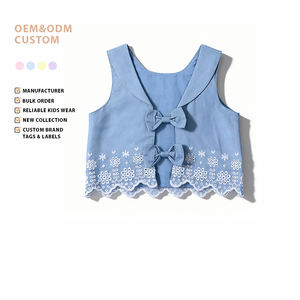 2026 Spring/Summer New Arrival Fresh Light Blue Lace Embroidery Sleeveless Backless Bow Two-piece Set Breathable Cute - Product Image 1